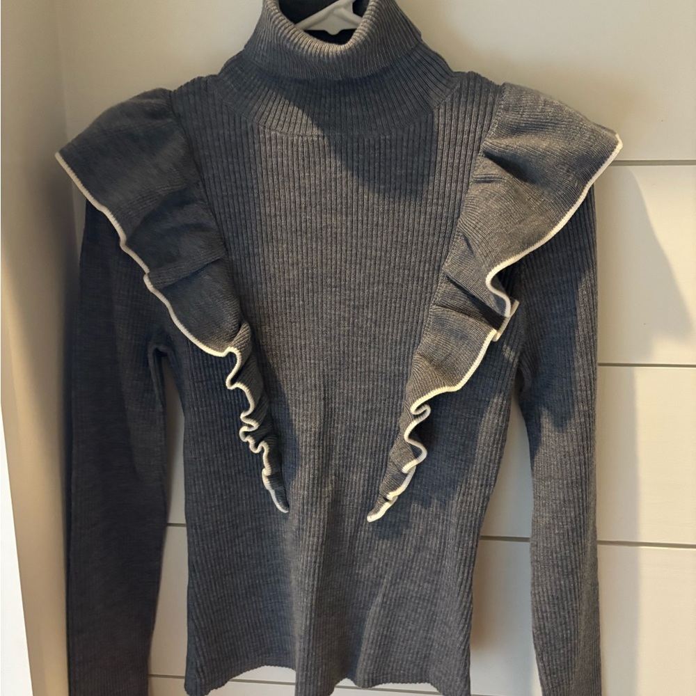 Gray ruffled turtleneck. Worn once.